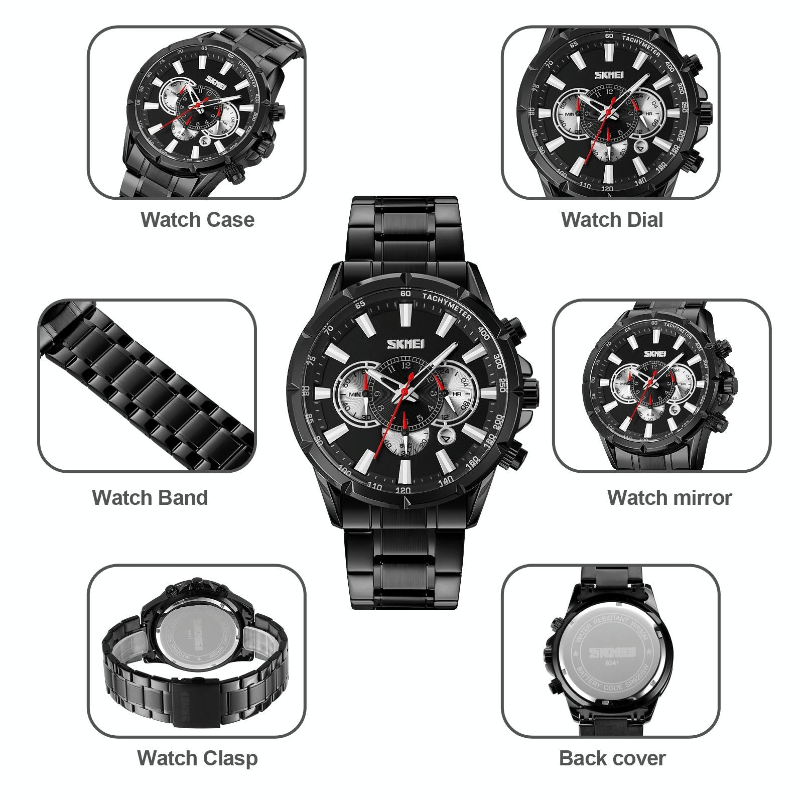 Stainless Steel Men Quartz Watch with Calendar - 9241 - Silver 4