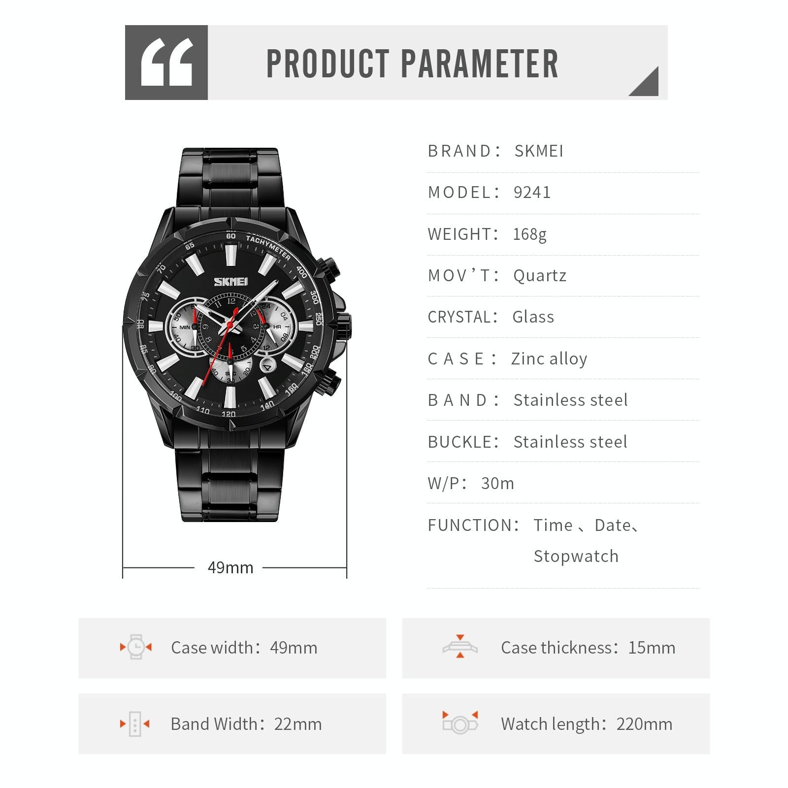 Stainless Steel Men Quartz Watch with Calendar - 9241 - Silver 7