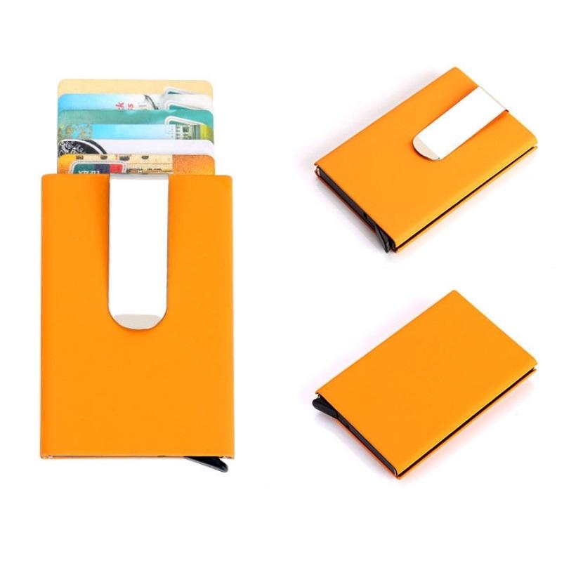 Aluminum Rfid Blocking Card Holder - Microfiber Leather Apricot 5