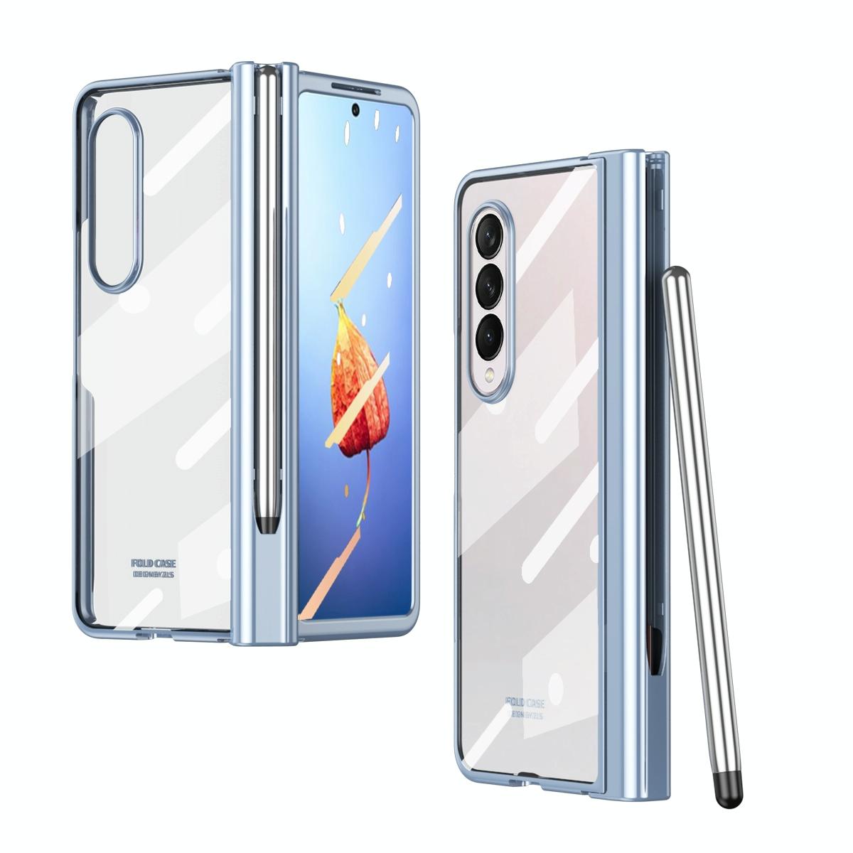 For Samsung Galaxy Z Fold4 5G Case With Pen Slot - Electroplated Full Body - Transparent 12
