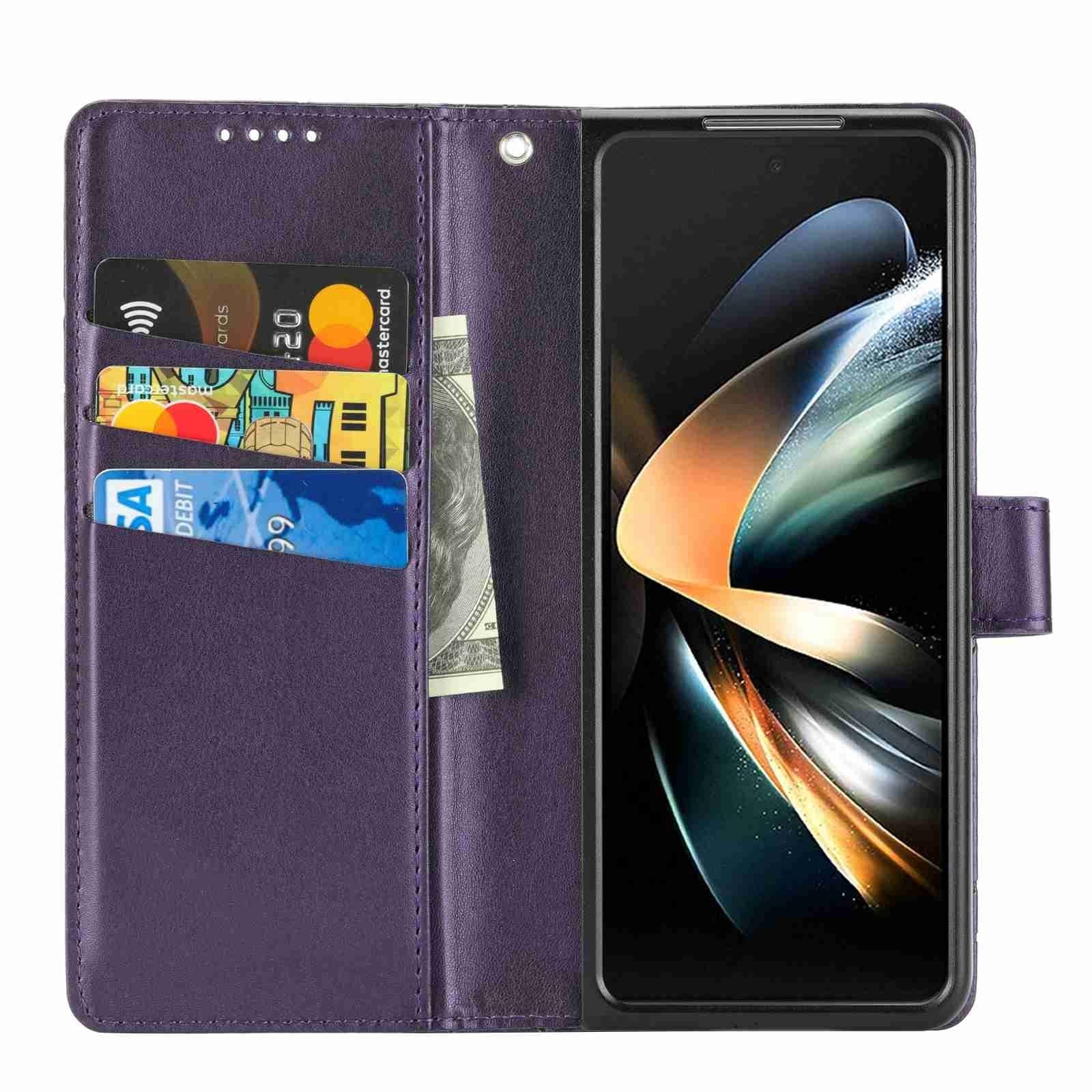 For Samsung Galaxy Z Fold4 5G Embossed Pu Leather Phone Case - Purple 4