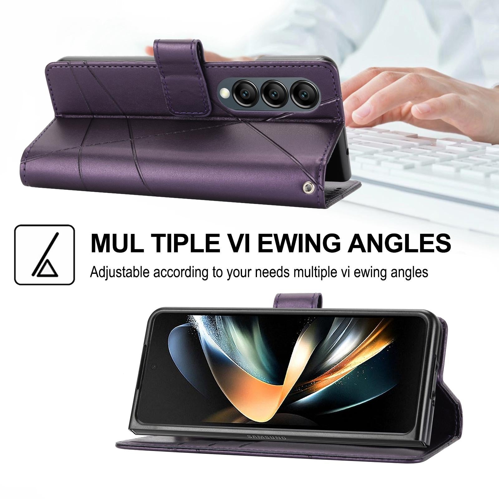 For Samsung Galaxy Z Fold4 5G Embossed Pu Leather Phone Case - Purple 6