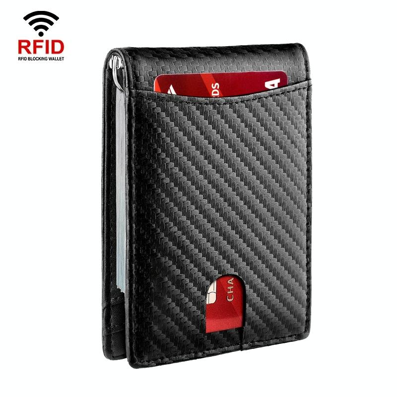 Rfid-protected Leather Wallet - Flat Pattern Blue Inside 8