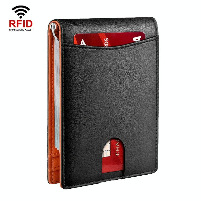 Rfid-protected Leather Wallet - Flat Pattern Blue Inside 9