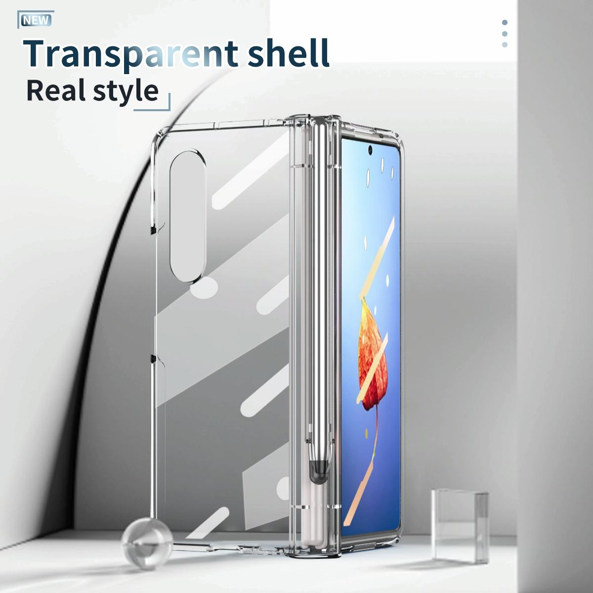For Samsung Galaxy Z Fold4 5G Full Body Phone Case with Integrated Hinge and Pen Slot - Transparent 3
