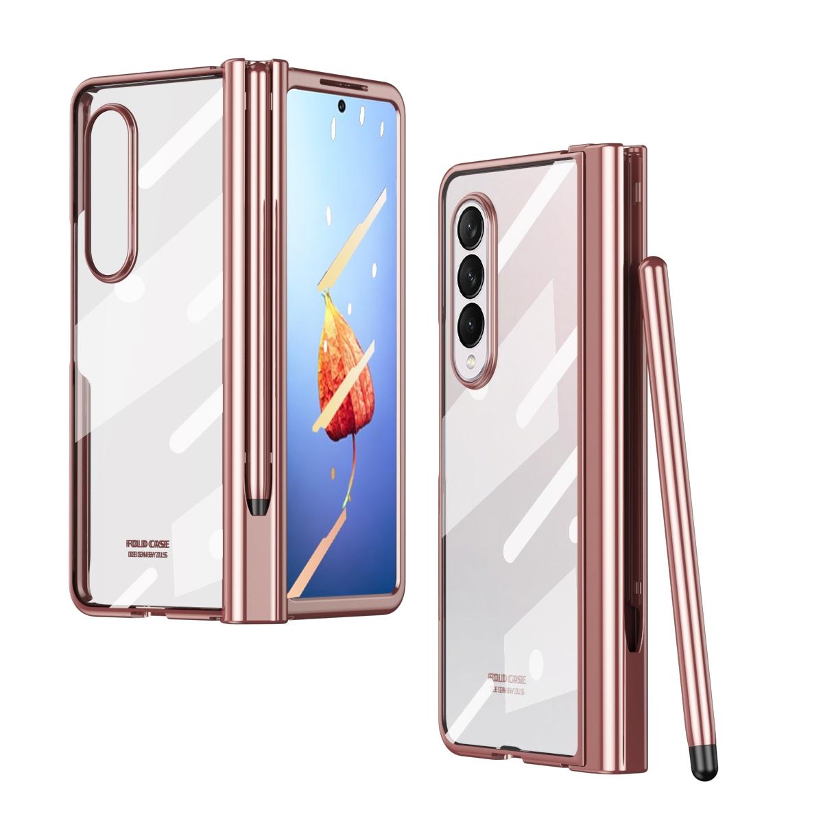 For Samsung Galaxy Z Fold4 5G Full Body Phone Case with Integrated Hinge and Pen Slot - Transparent 15