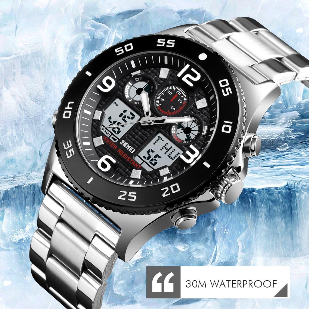 Men Casual Sports Watch with Large Dial and Steel Band - Black-Steel Belt 9