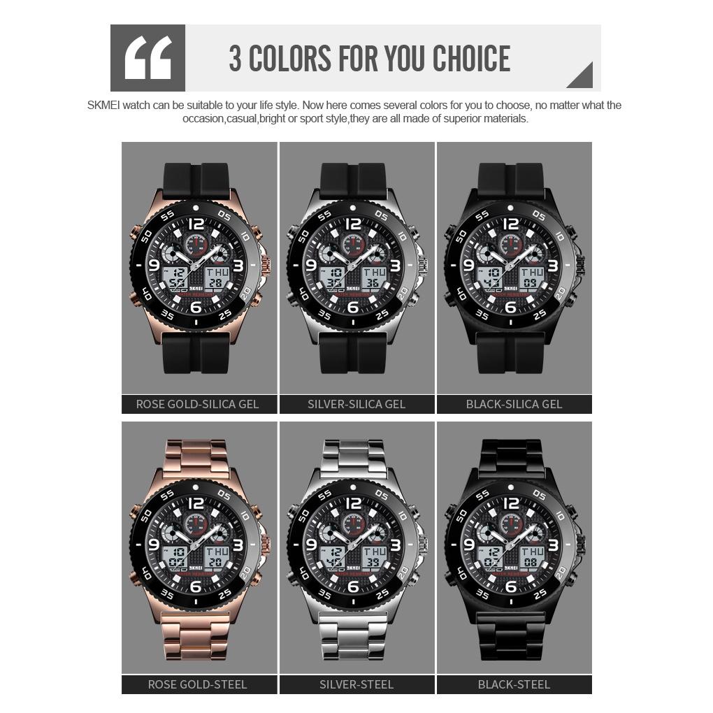 Men Casual Sports Watch with Large Dial and Steel Band - Black-Steel Belt 11