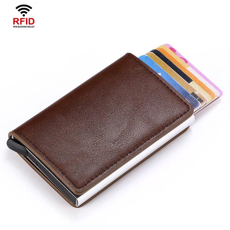 Automatic Rfid Blocking Card Holder with Coin Pocket - Brown 4