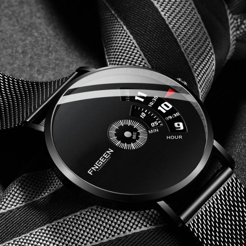 Men Non-pointer Quartz Watch - S230 - White Mash White Steel Black Surface 4