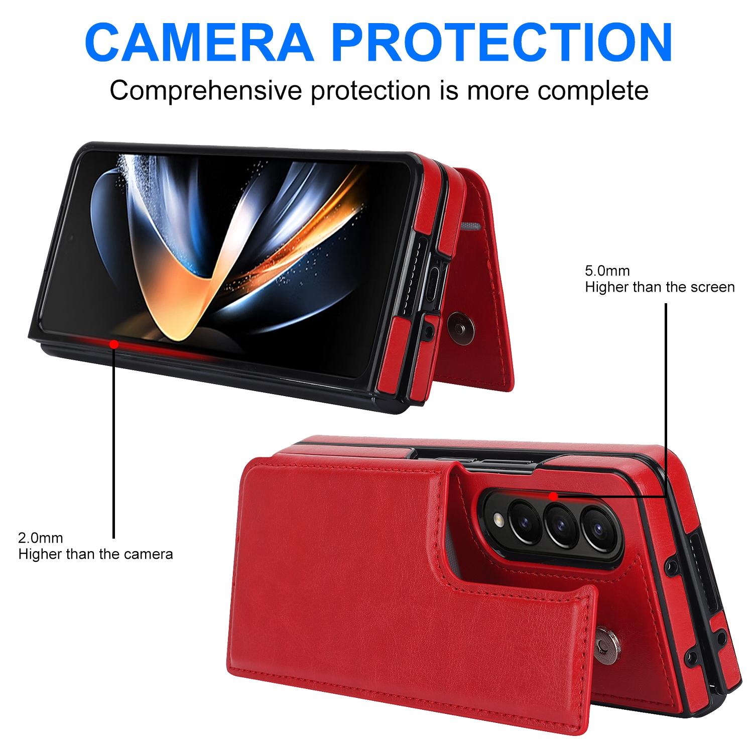 For Samsung Galaxy z Fold4 5G Foldable Phone Case with Double Buckle Card Slot - Brown 10