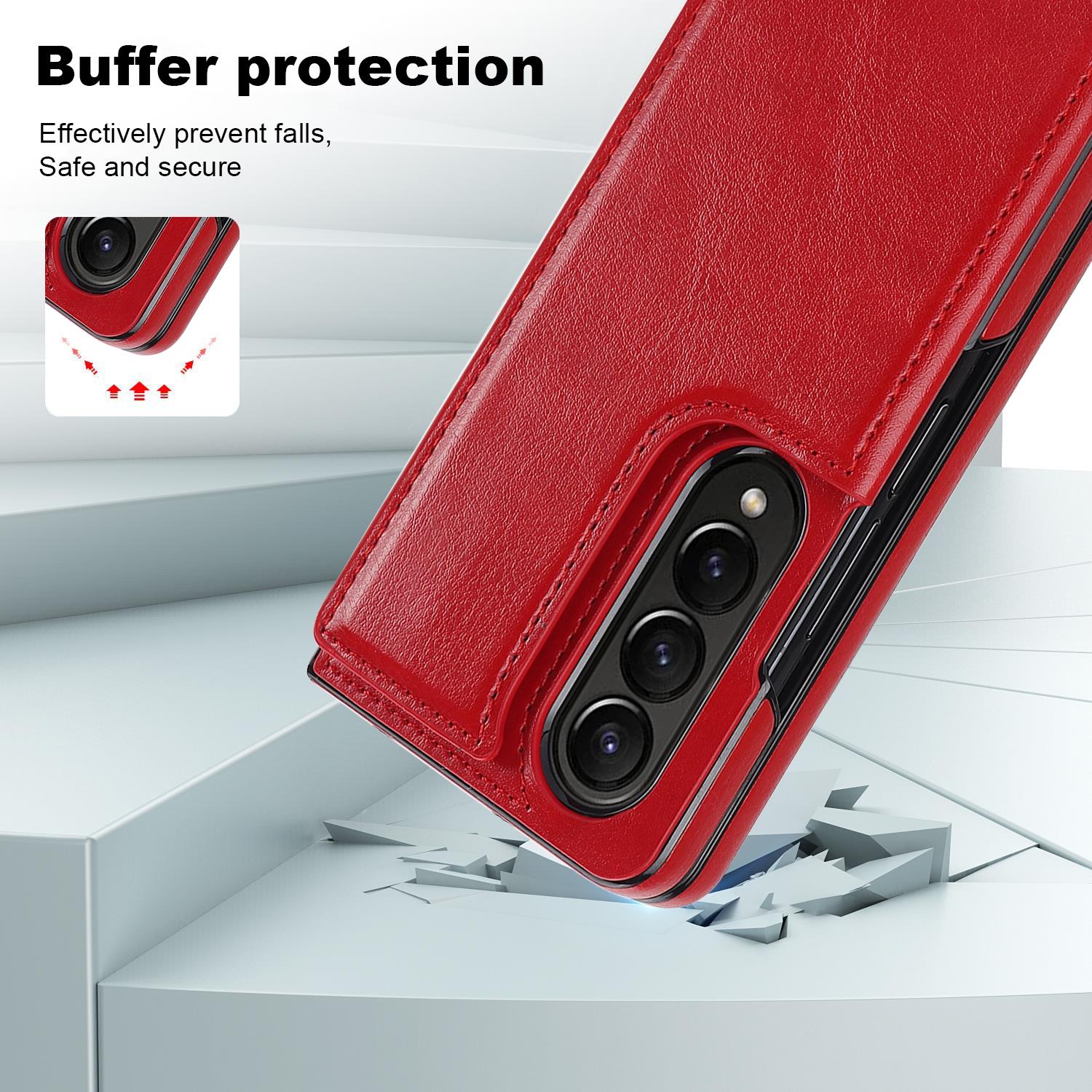 For Samsung Galaxy z Fold4 5G Foldable Phone Case with Double Buckle Card Slot - Brown 13