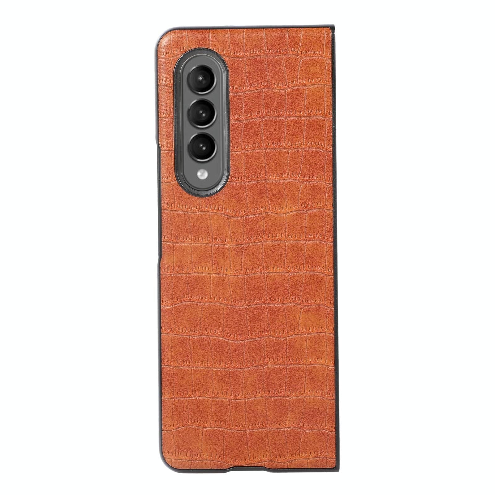 For Samsung Galaxy Z Fold4 5G Foldable Crocodile Texture Phone Case - Pu Leather - Dark Brown 4