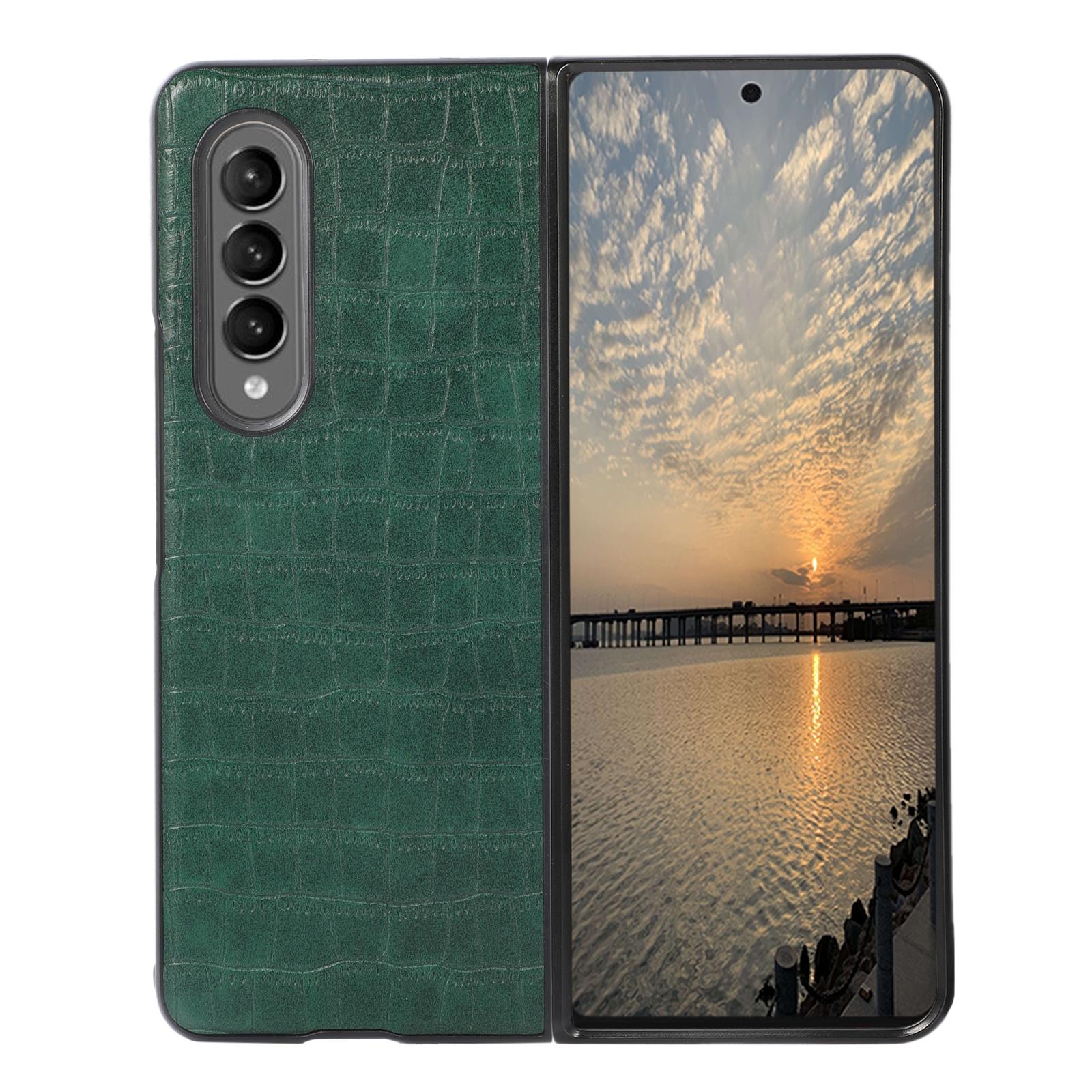 For Samsung Galaxy Z Fold4 5G Foldable Crocodile Texture Phone Case - Pu Leather - Dark Brown 7
