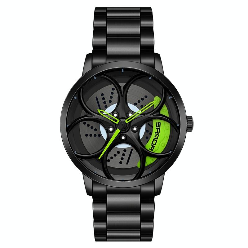 Men Steel Belt Quartz Watch with 3d Oval Hollow out Wheel - Silver Green 12