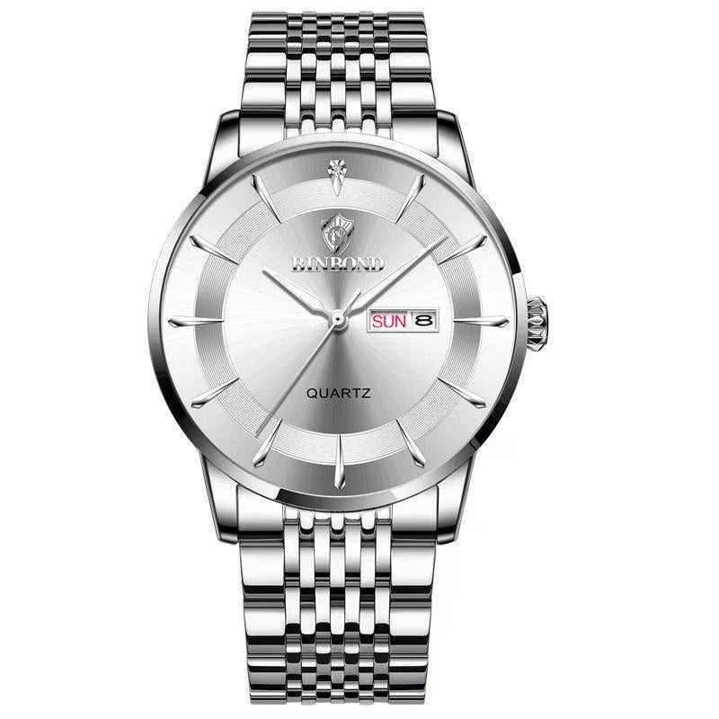 Waterproof Quartz Men Watch with Luminous Butterfly Buckle and Steel Belt - 30m - Full-Gold-Gold 8