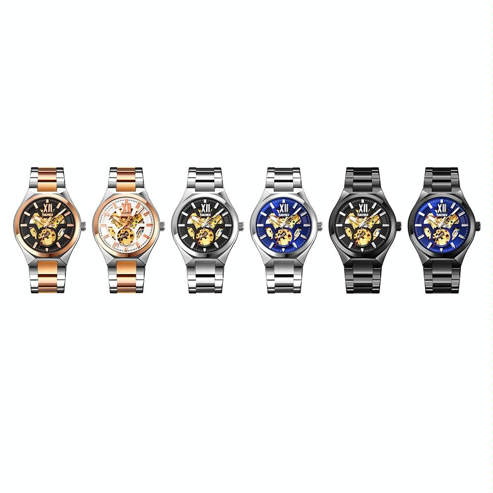 Men Automatic Mechanical Watch with Two-tone Stainless Steel Strap - Black Shell Blue Surface 3