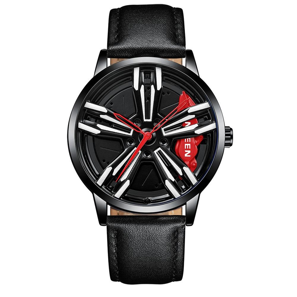 Men Metal Motorcycle Watch with Rotating Hub - Black Net Black Steel Green Surface 12