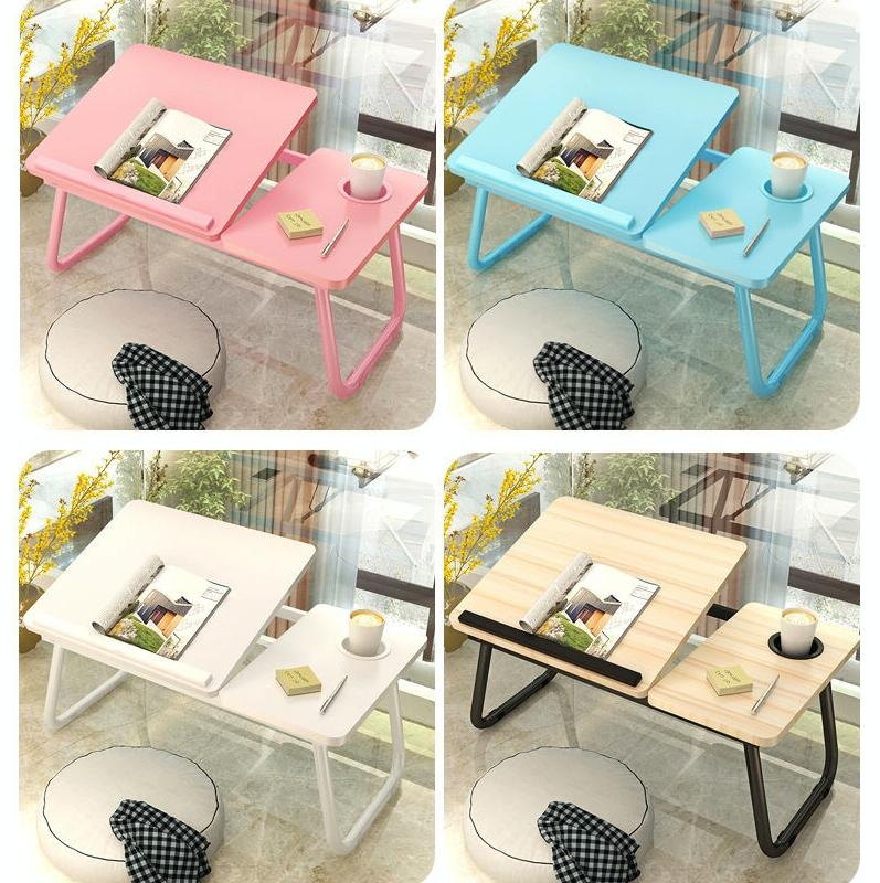 Adjustable Folding Laptop Desk with Cup Holder - Four-speed Lifting Table for Dorms - Aurora White 3