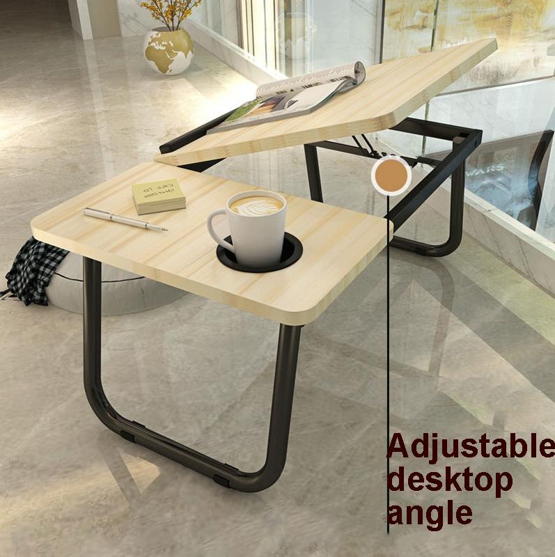 Adjustable Folding Laptop Desk with Cup Holder - Four-speed Lifting Table for Dorms - Aurora White 6