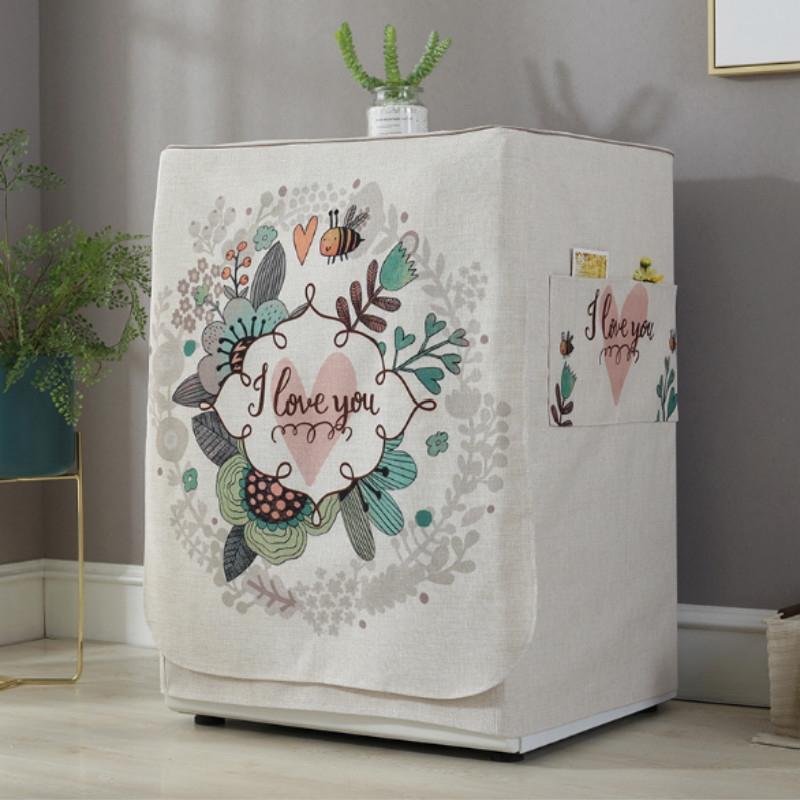 Cartoon Cotton Linen Drum Roller Washing Machine Dust Cover - 83x60x60cm Size - Love Bee