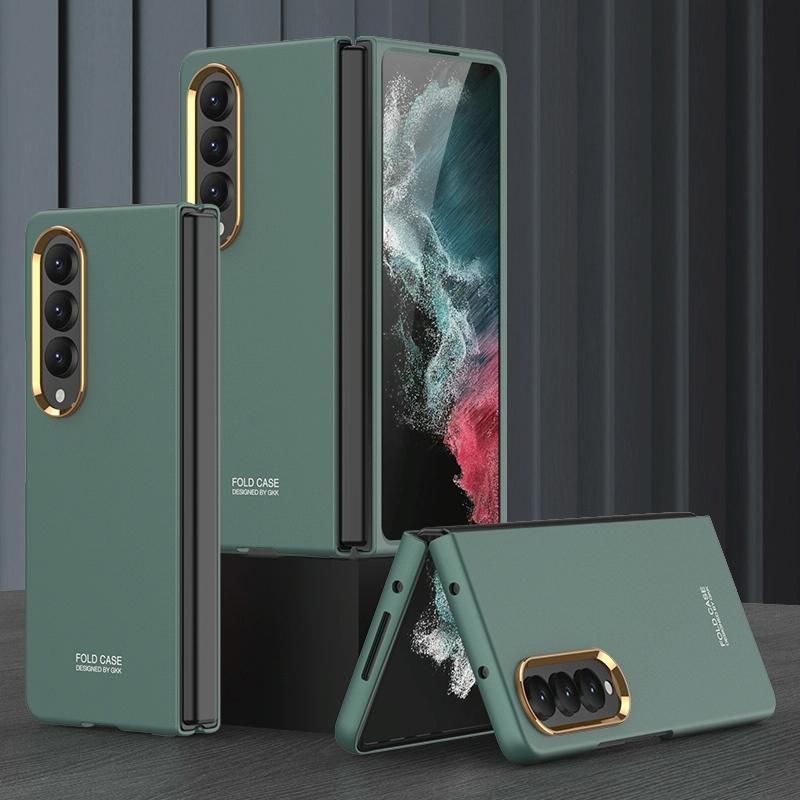 For Samsung Galaxy Z Fold4 5G Electroplating Lens Frame Case - Ultra Thin - Brown 9