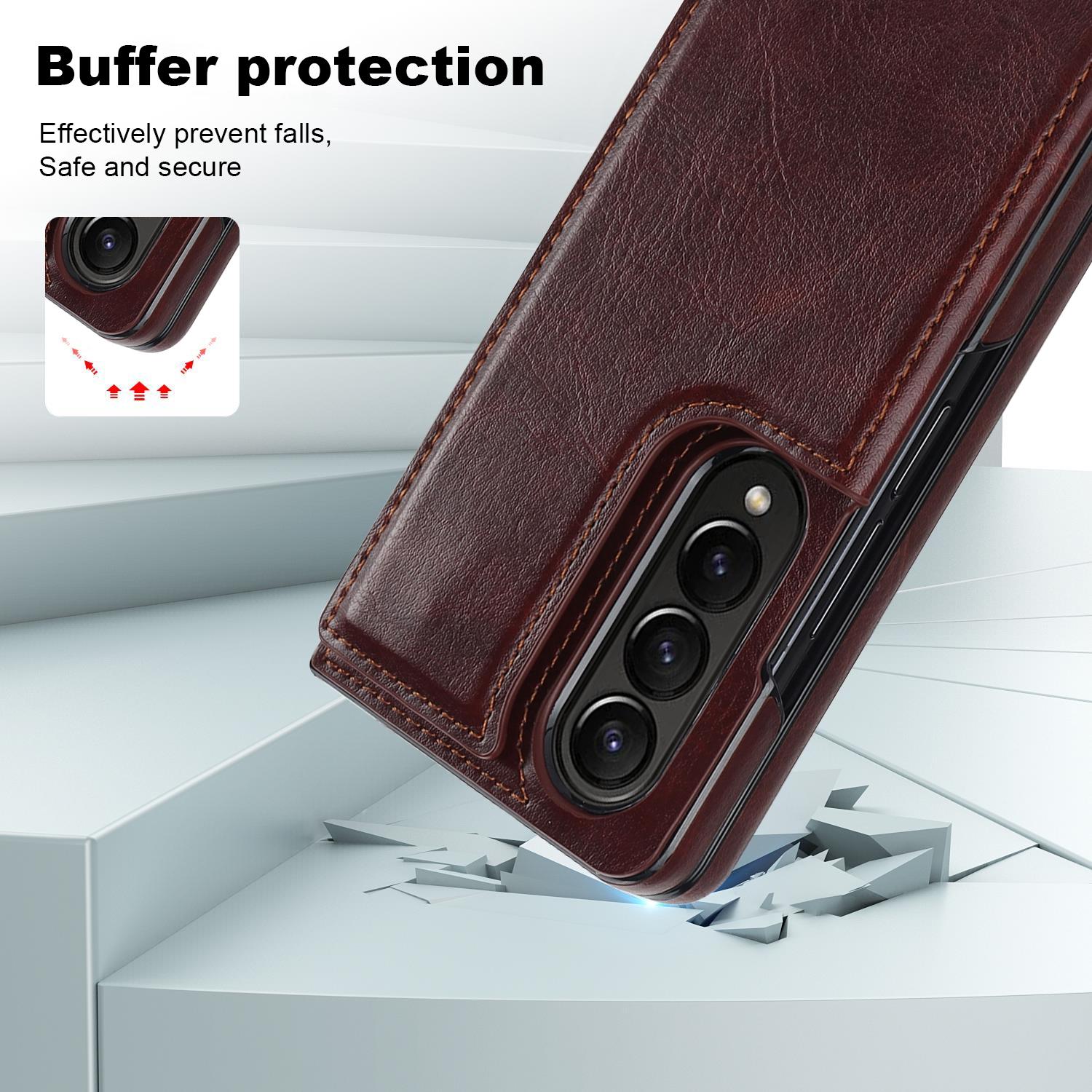 For Samsung Galaxy Z Fold4 5G Full Coverage Double Buckle Phone Case - Red 13