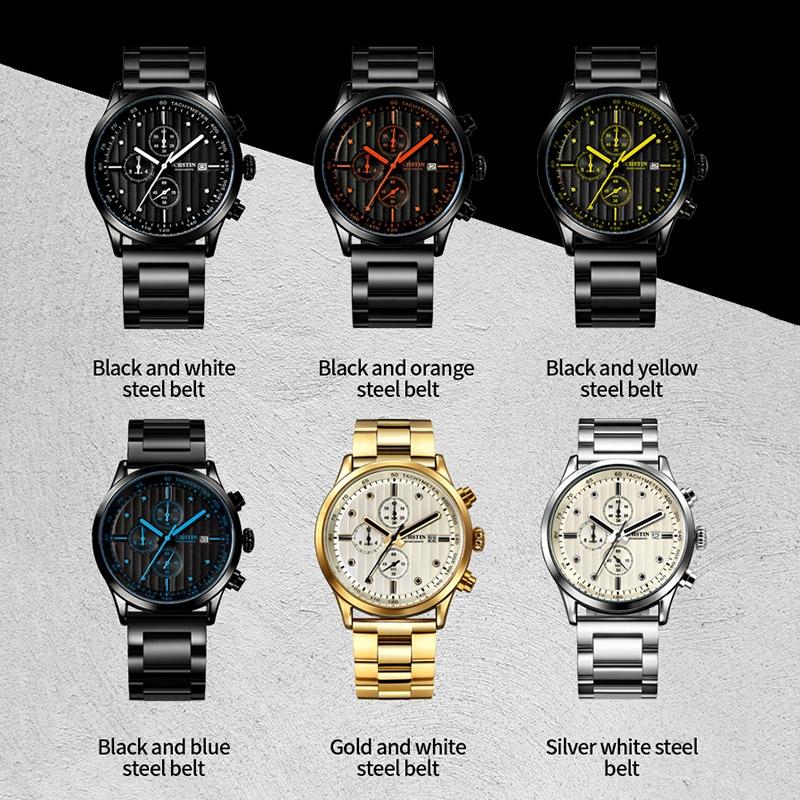 Stylish Multifunctional Men Quartz Watch with Steel Strap - Silver White 3