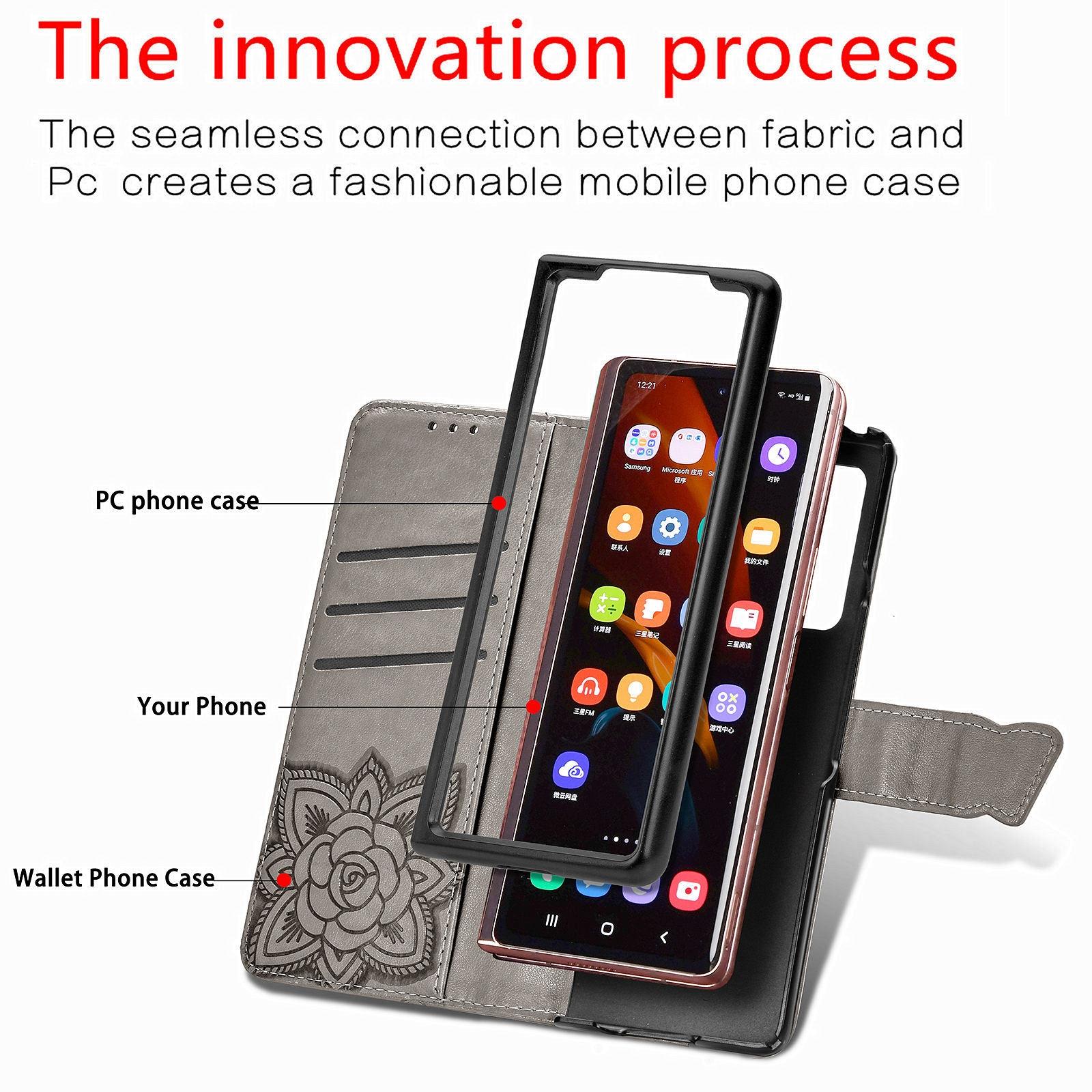 For Samsung Galaxy Z Fold4 5G Embossed Butterfly Love Leather Case - Flower Design - Light Purple 6