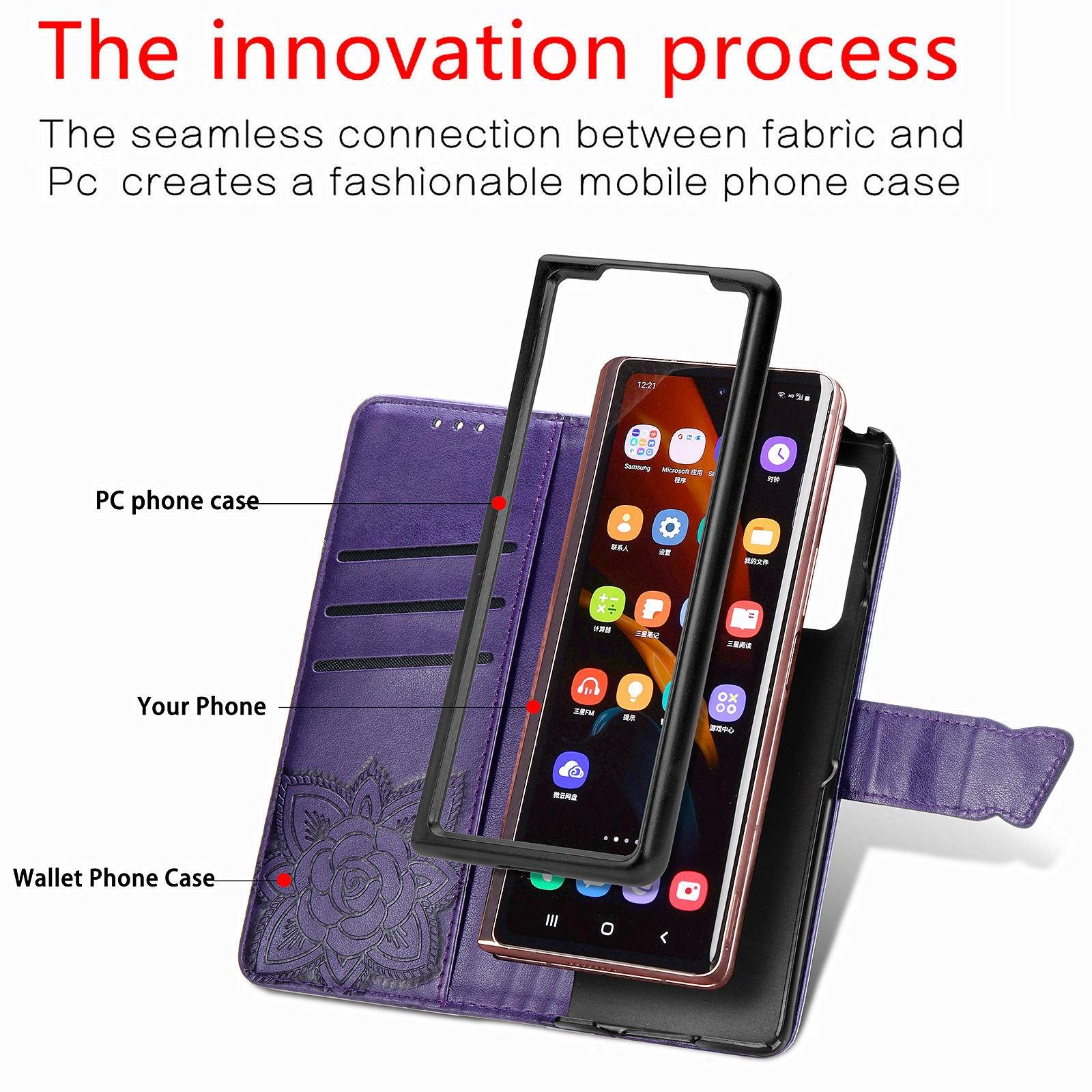 For Samsung Galaxy Z Fold4 5G Embossed Butterfly Love Leather Case - Flower Design - Light Purple 11