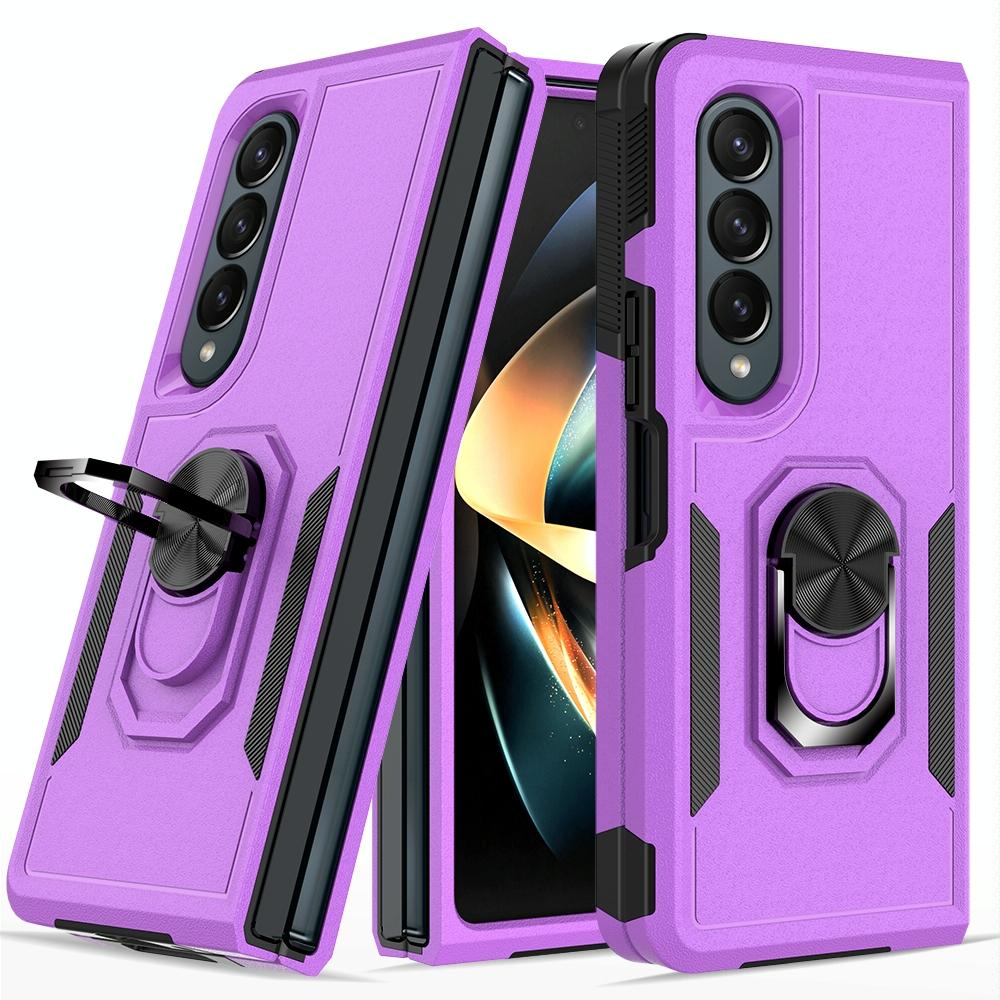 For Samsung Galaxy Z Fold4 5G Tpu Shockproof Case With Ring - 2 In 1 Design - Purple