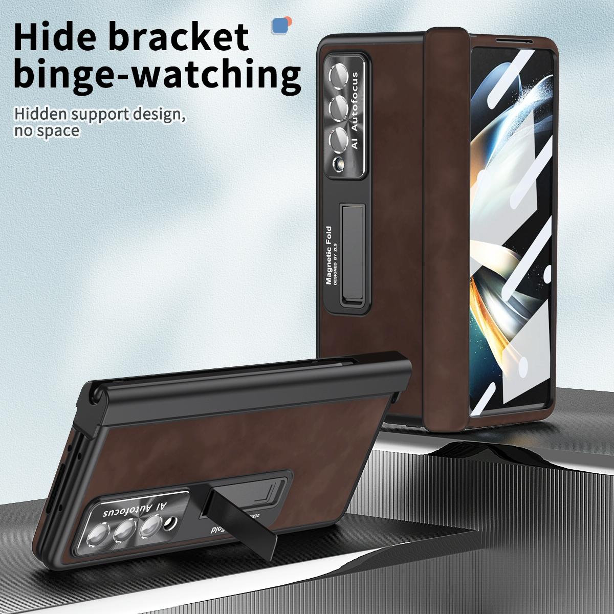 For Samsung Galaxy Z Fold4 5G Magnetic Phone Case - Napa Pattern - Royal Blue 3