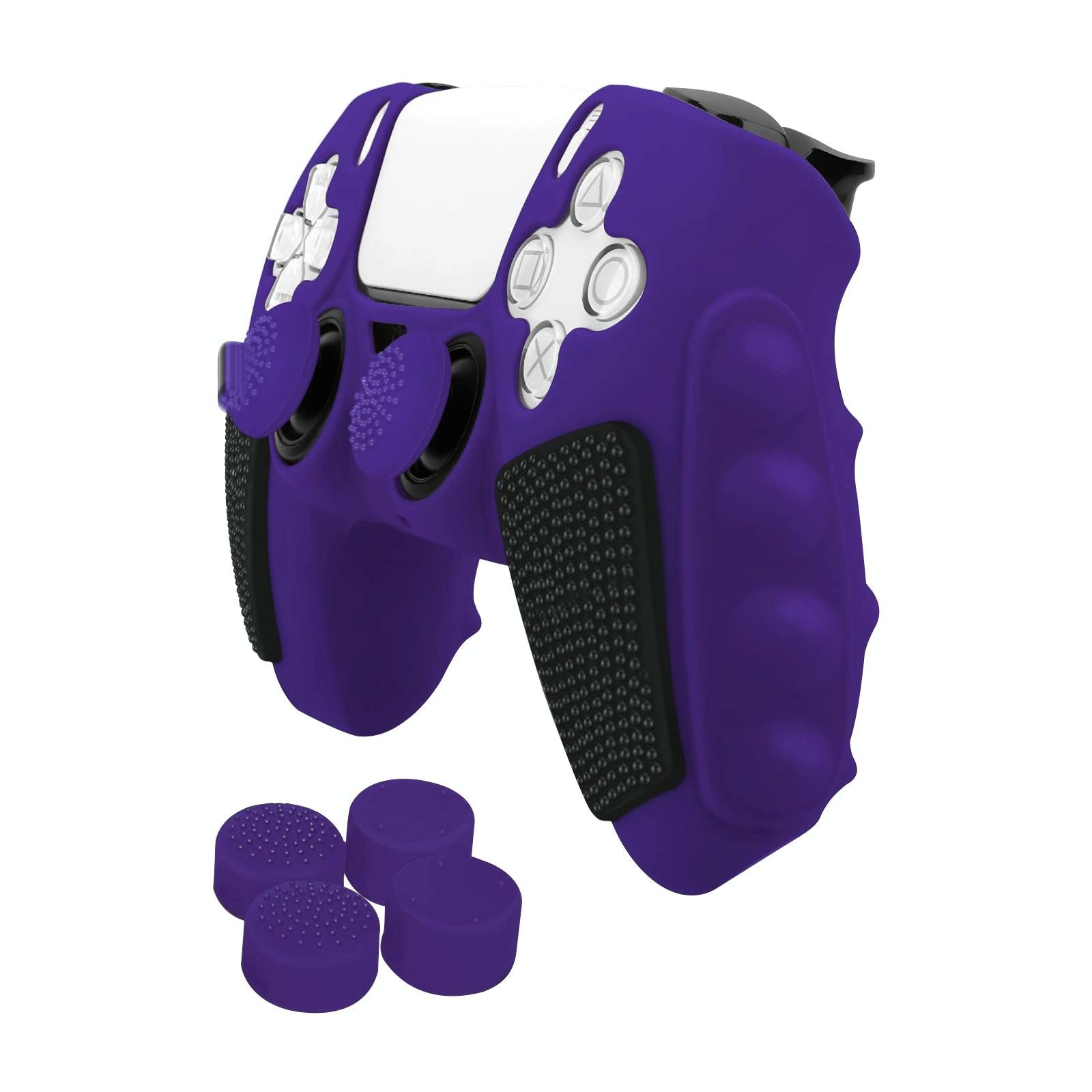 Silicone Gamepad Protective Case for Sony Ps5 with Splicing Design and Rocker Caps - Purple Black 14