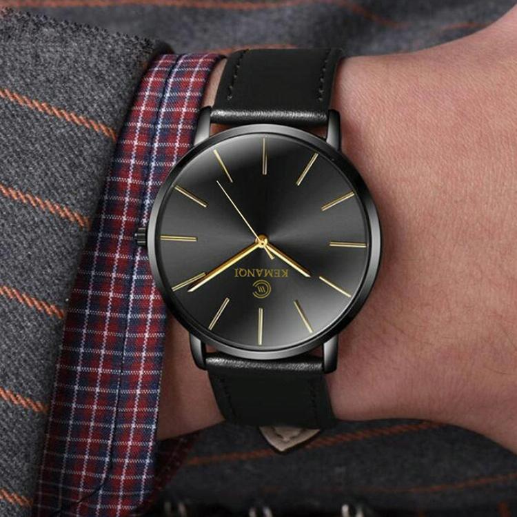 Men Waterproof Steel Mesh Quartz Watch - Ultra-thin - Ultra-Thin Mesh Belt Black Dial 12