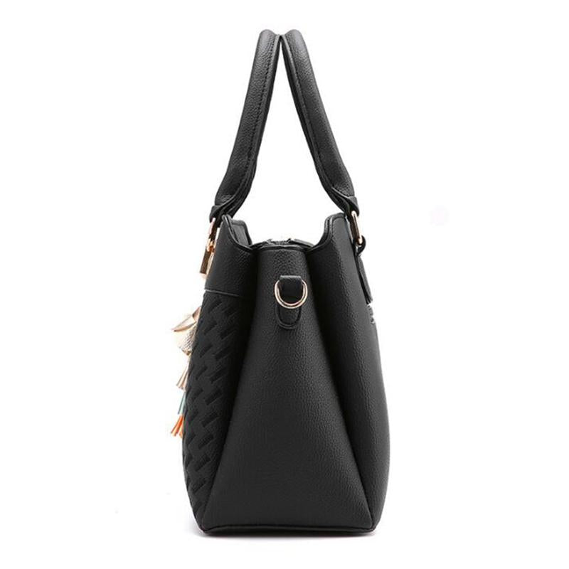 Simple Style Women Leather Crossbody Bag with Tassel Embroidery - Wine Red 7