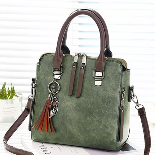 Designer Leather Crossbody Tote with Tassel for Women - Wine Red