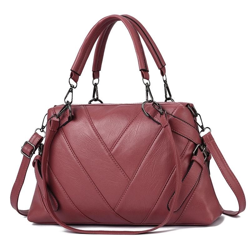 Soft Leather Geometric Handbag - Colourblock - Rubber Pink