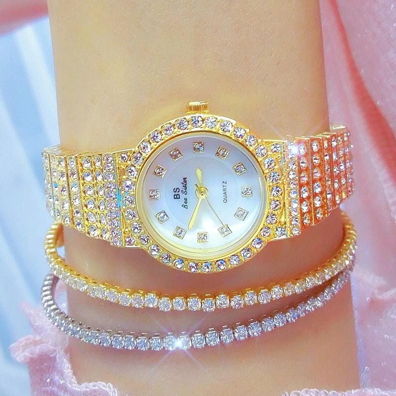 Starry Diamond Chain Women Wrist Watch - Golden Scale Surface 13