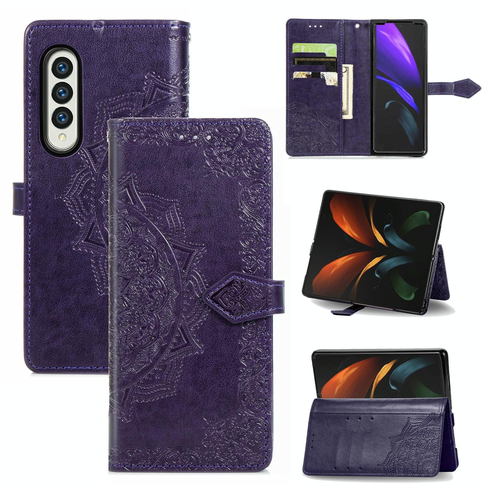 For Samsung Galaxy Z Fold4 5G Embossed Mandala Leather Phone Case - Purple