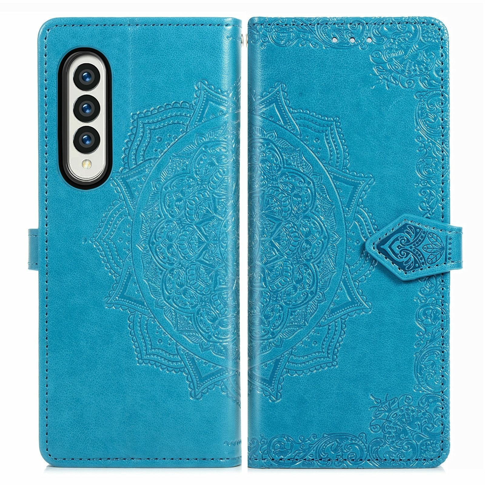 For Samsung Galaxy Z Fold4 5G Embossed Mandala Leather Phone Case - Purple 3