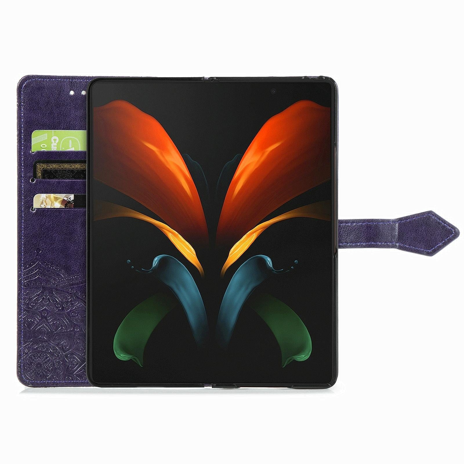 For Samsung Galaxy Z Fold4 5G Embossed Mandala Leather Phone Case - Purple 10