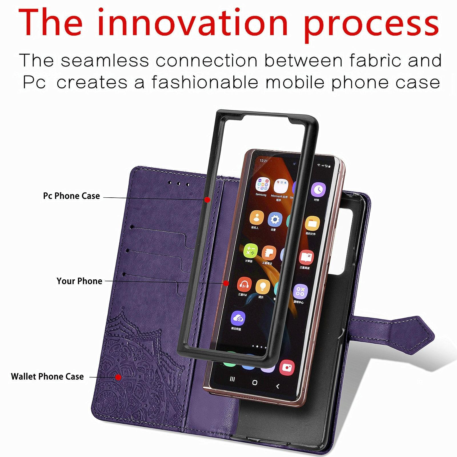 For Samsung Galaxy Z Fold4 5G Embossed Mandala Leather Phone Case - Purple 12