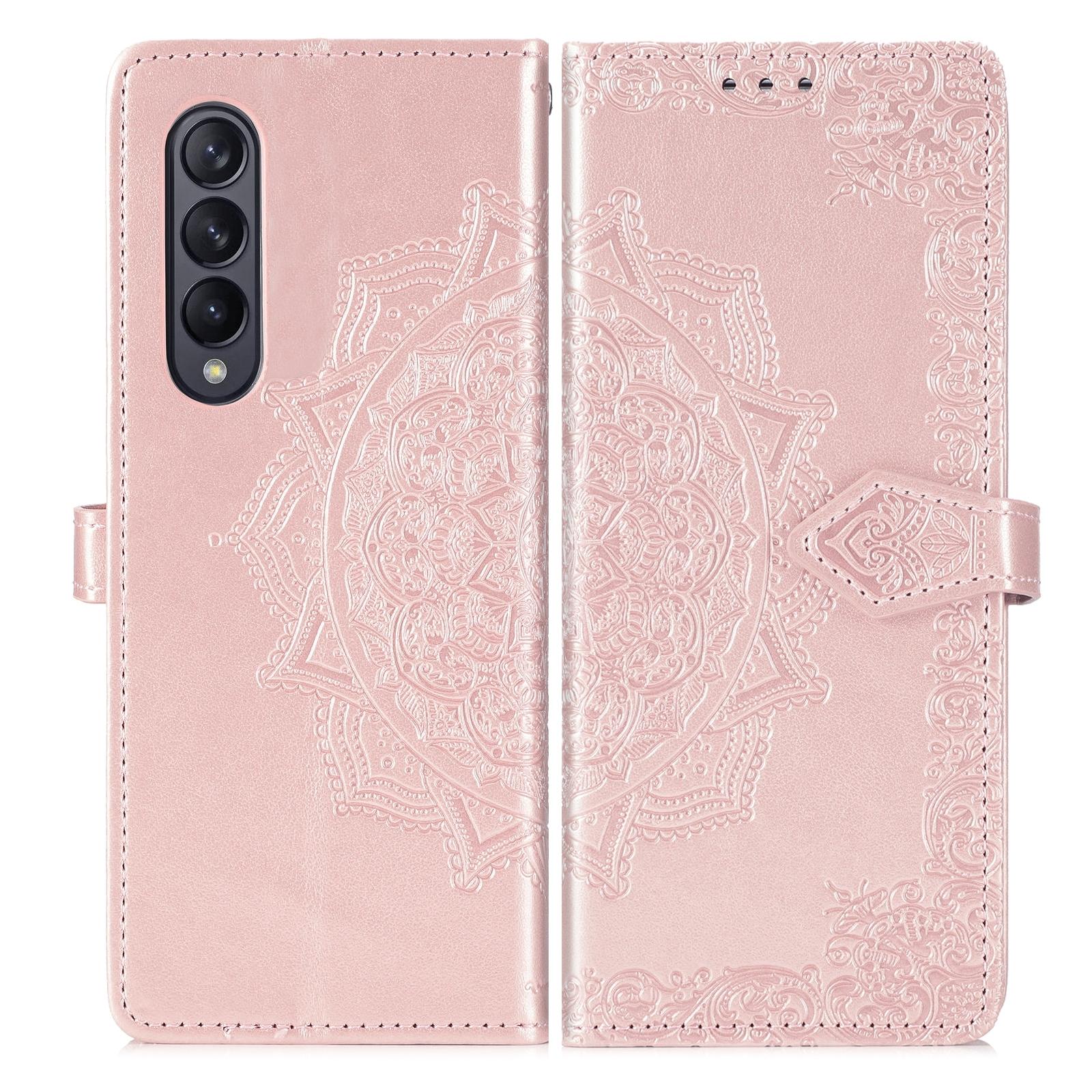 For Samsung Galaxy Z Fold4 5G Embossed Mandala Leather Phone Case - Purple 14