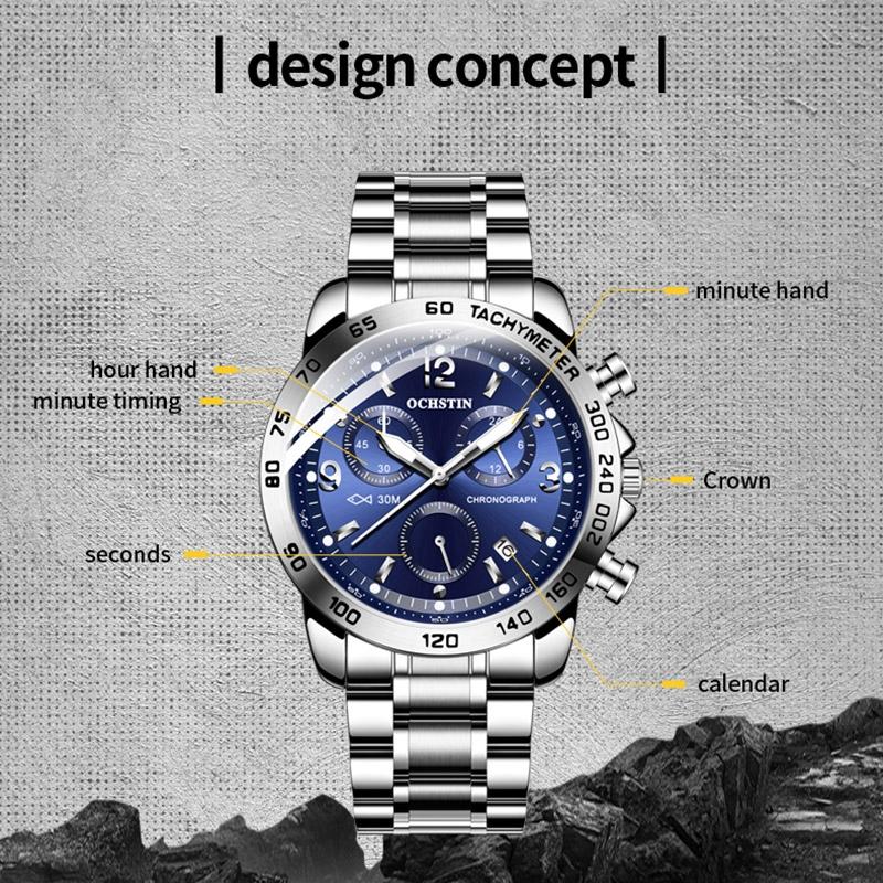 Waterproof Luminous Men Watch with Steel Strap - Silver Coffee 4