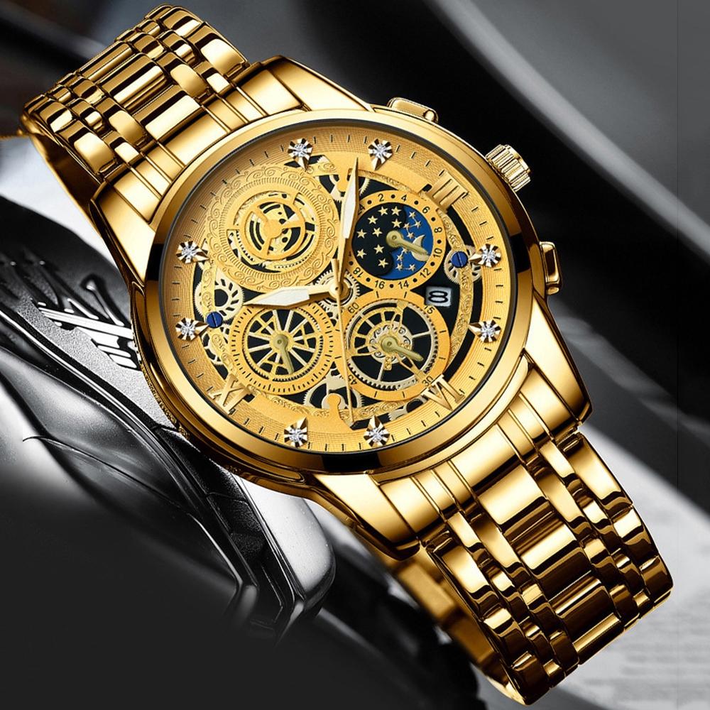 Waterproof Luminous Quartz Watch with Multifunctional Design - White Steel Black Surface 4