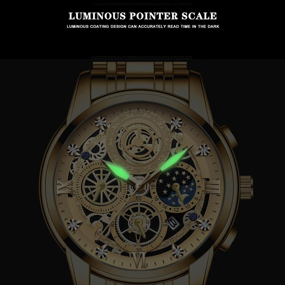 Waterproof Luminous Quartz Watch with Multifunctional Design - White Steel Black Surface 6