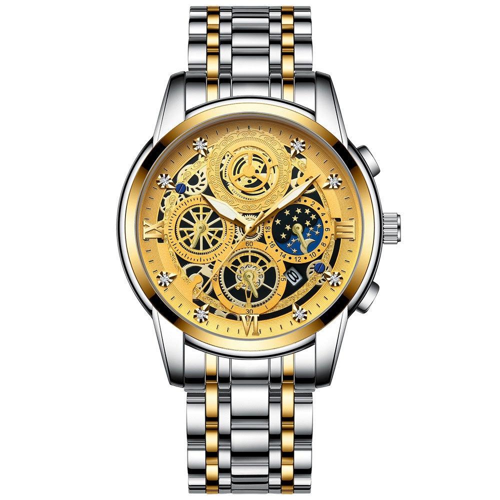 Waterproof Luminous Quartz Watch with Multifunctional Design - White Steel Black Surface 12