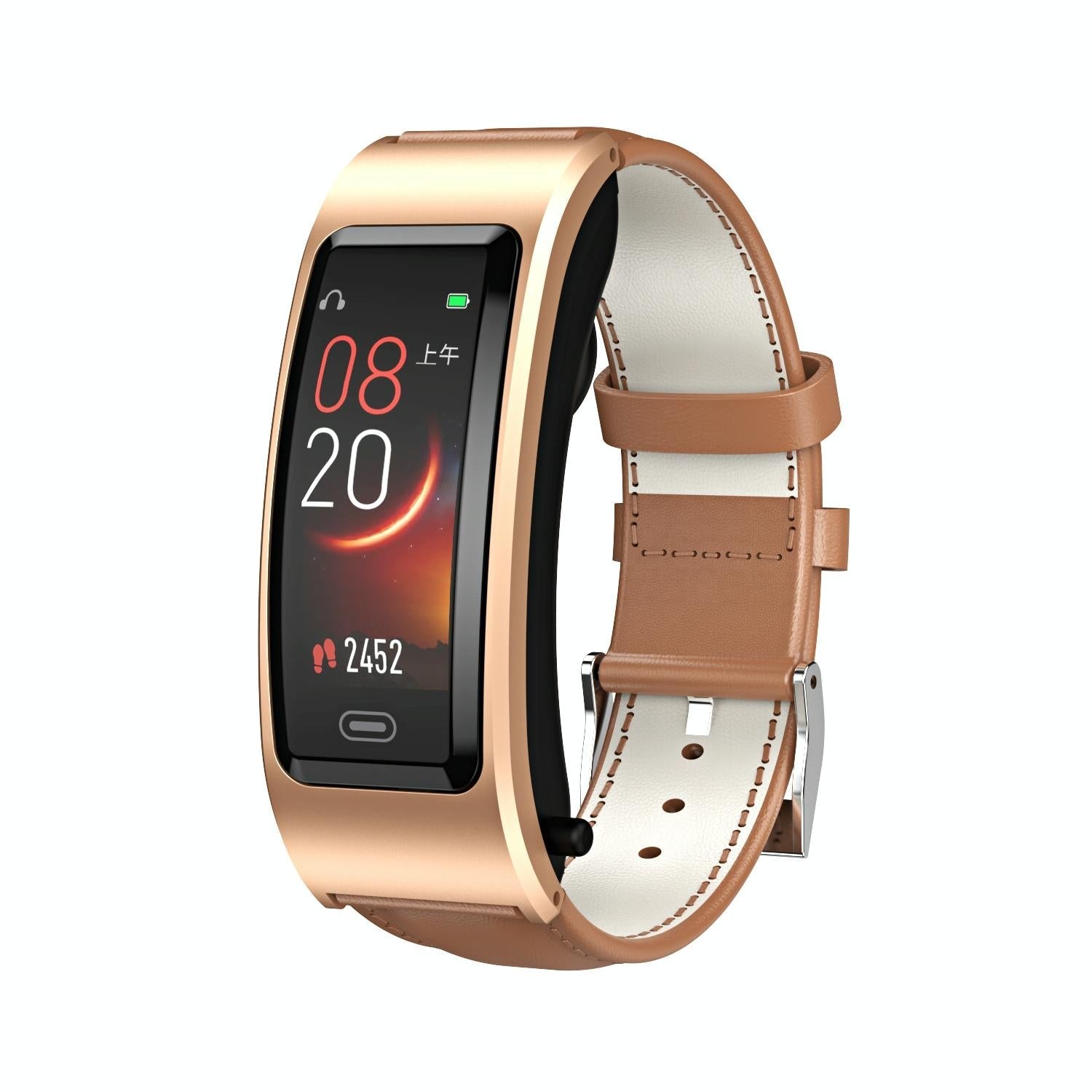 Bluetooth Sleep Heart Monitor Bracelet - B7 - Gold + Brown Leather Belt 12