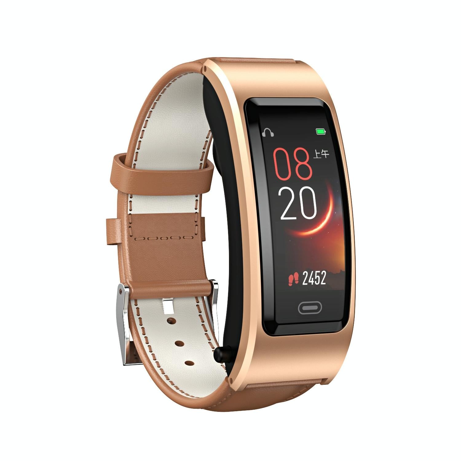 Bluetooth Sleep Heart Monitor Bracelet - B7 - Gold + Brown Leather Belt 13
