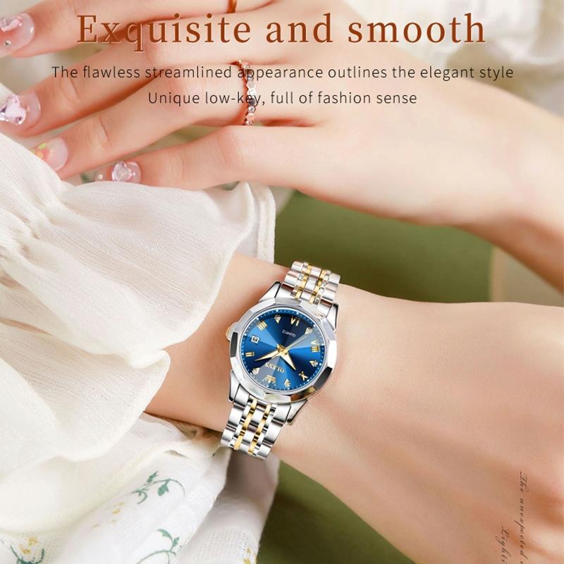 Waterproof Quartz Watch with Butterfly Buckle for Women - Black + Gold 10